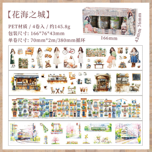 #03182 Flower Town Series Precut Tape Set 4 Rolls