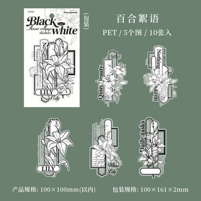 C2#20523 Black and White Flower Series Sticker