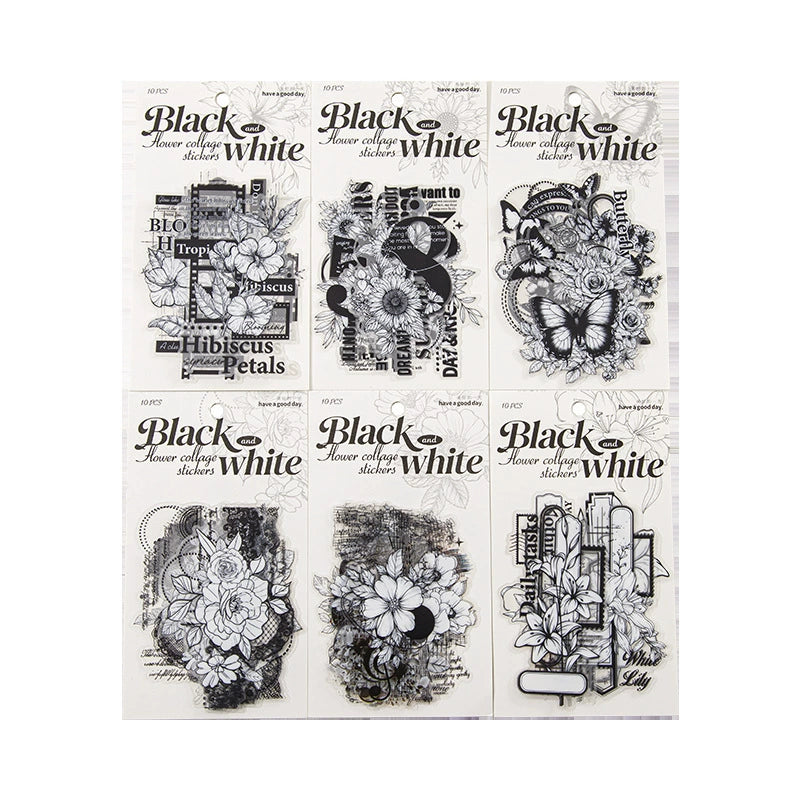 C2#20523 Black and White Flower Series Sticker