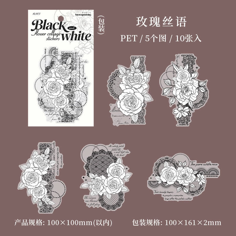 C2#20523 Black and White Flower Series Sticker