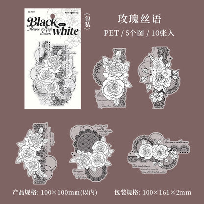 C2#20523 Black and White Flower Series Sticker