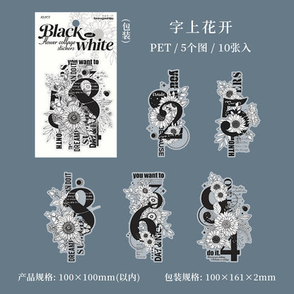 C2#20523 Black and White Flower Series Sticker