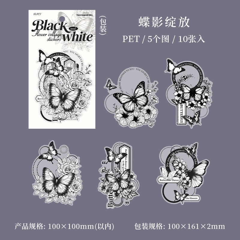 C2#20523 Black and White Flower Series Sticker