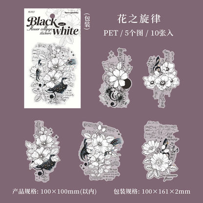 C2#20523 Black and White Flower Series Sticker