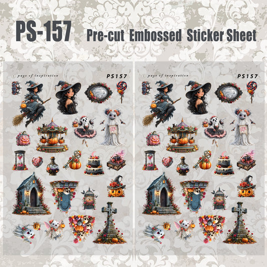 #PS-157 Pre-cut Embossed PET Sticker Sheet